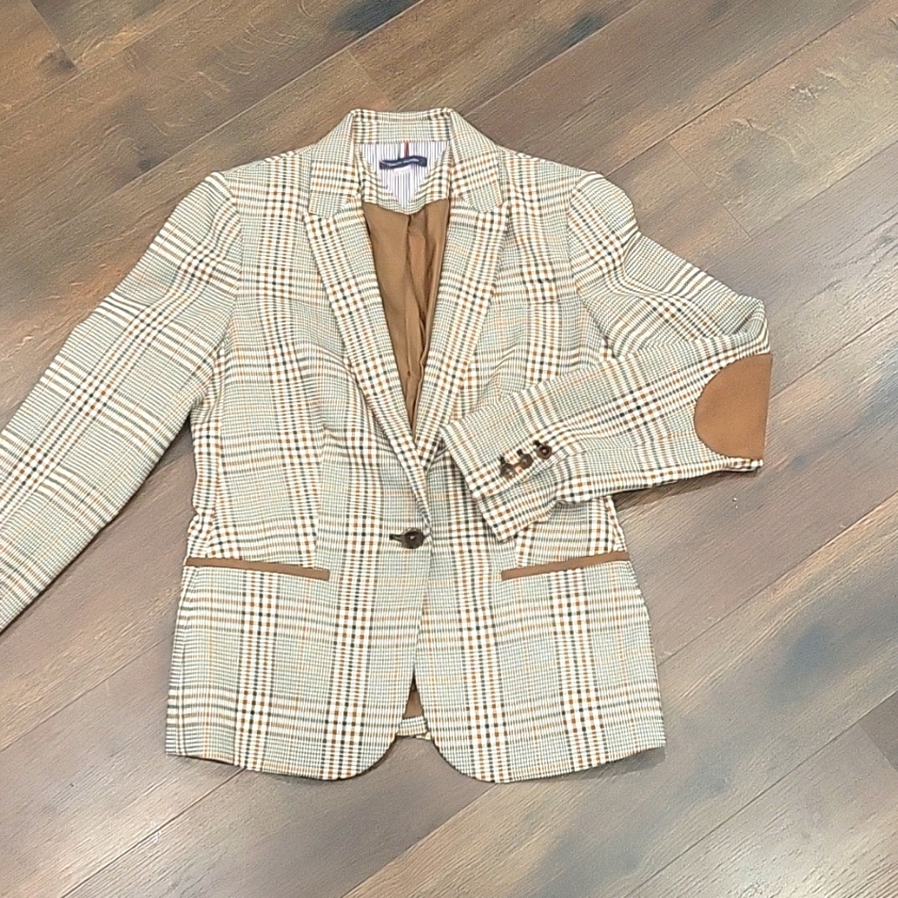 Tommy Hilfiger Plaid Blazer - Cream and Brown